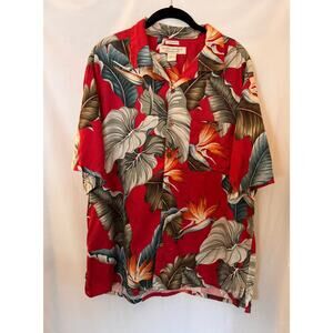 Island Republic Silk Shirt Men’s L Red Floral Hawaiian 95% Silk Silknosic